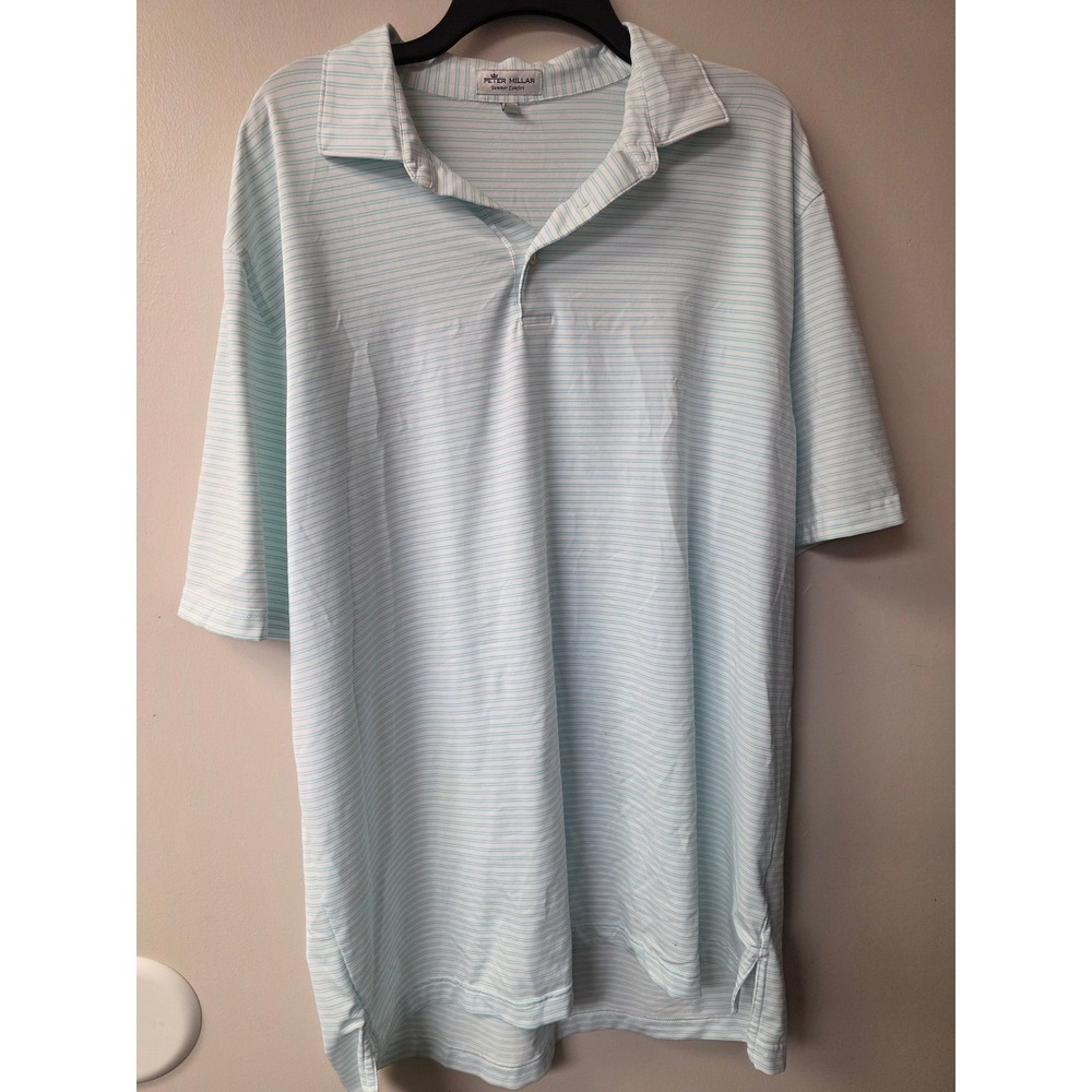 Peter Millar Summer Comfort Mens XL Polo Shirt Blue White Striped Performance